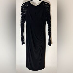 Betsy & Adam Black Dress with Lace Sleeves Size 6